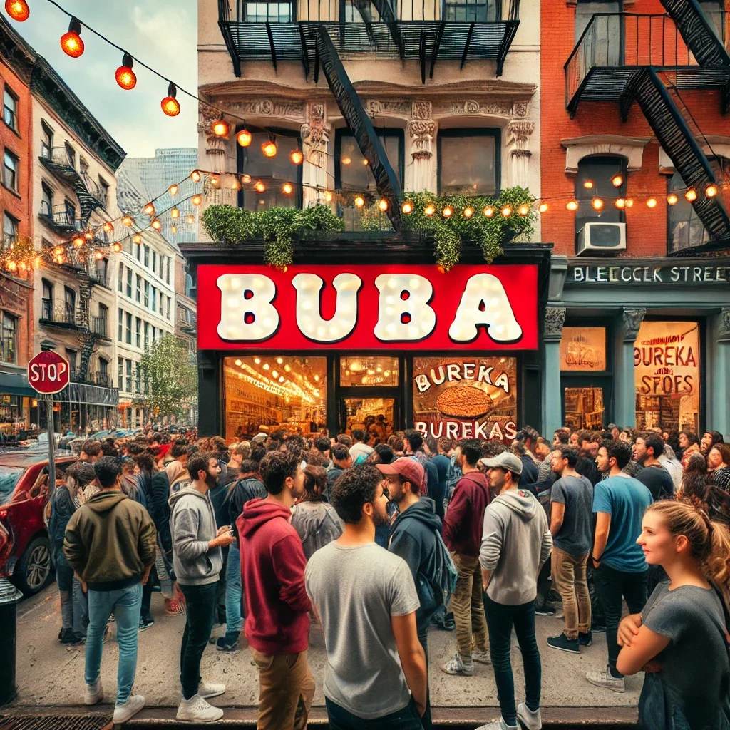 Crowd outside Buba restaurant known for delicious burekas