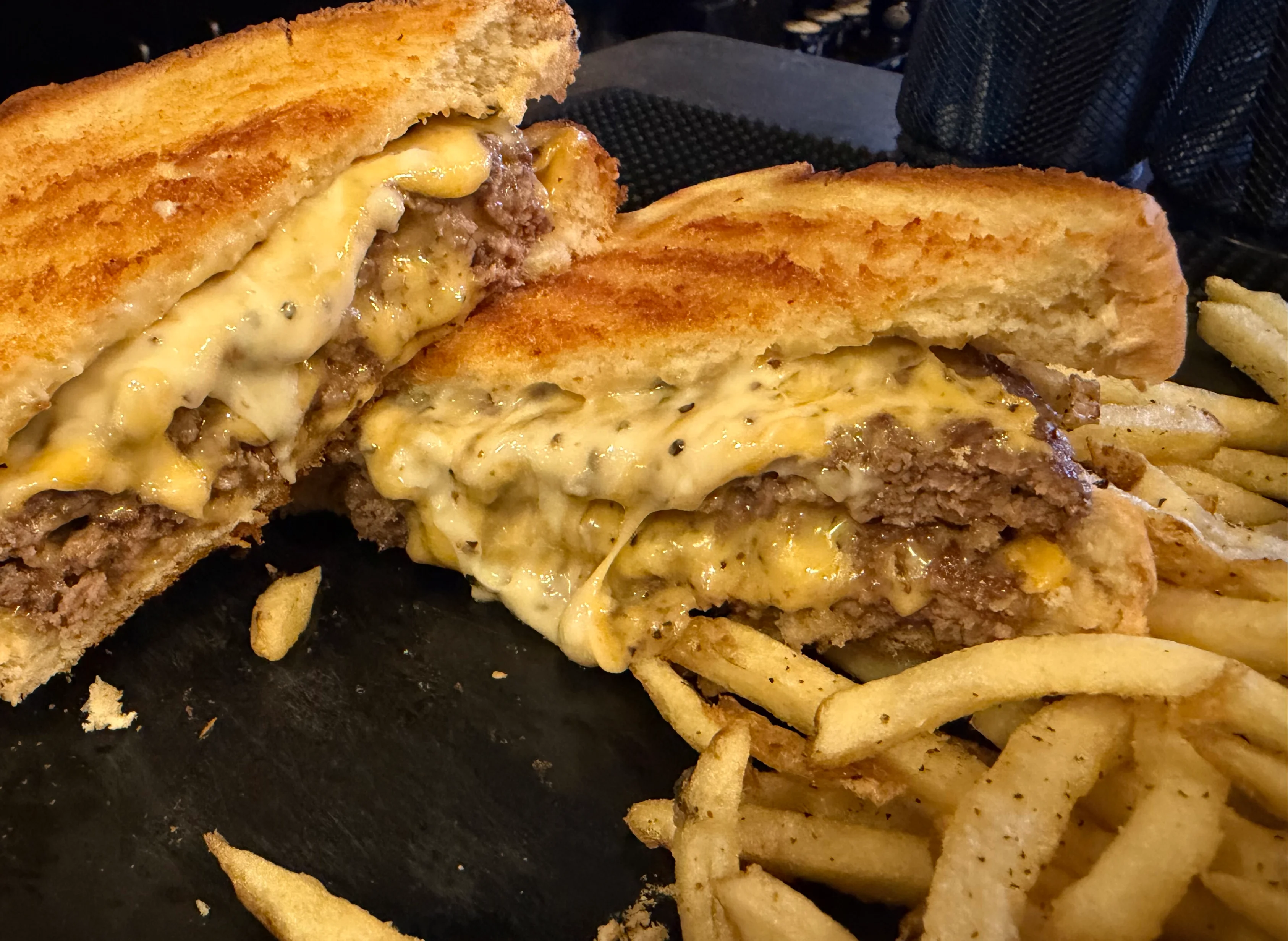 Restoration Brew Worx Best Patty Melt with hand cut fries