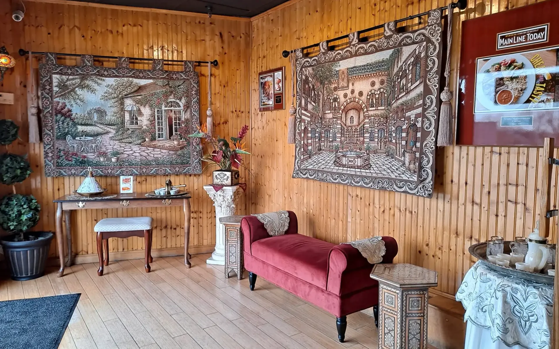 Aroma's beautiful entrance way, displaying the fine decor and tasteful choices