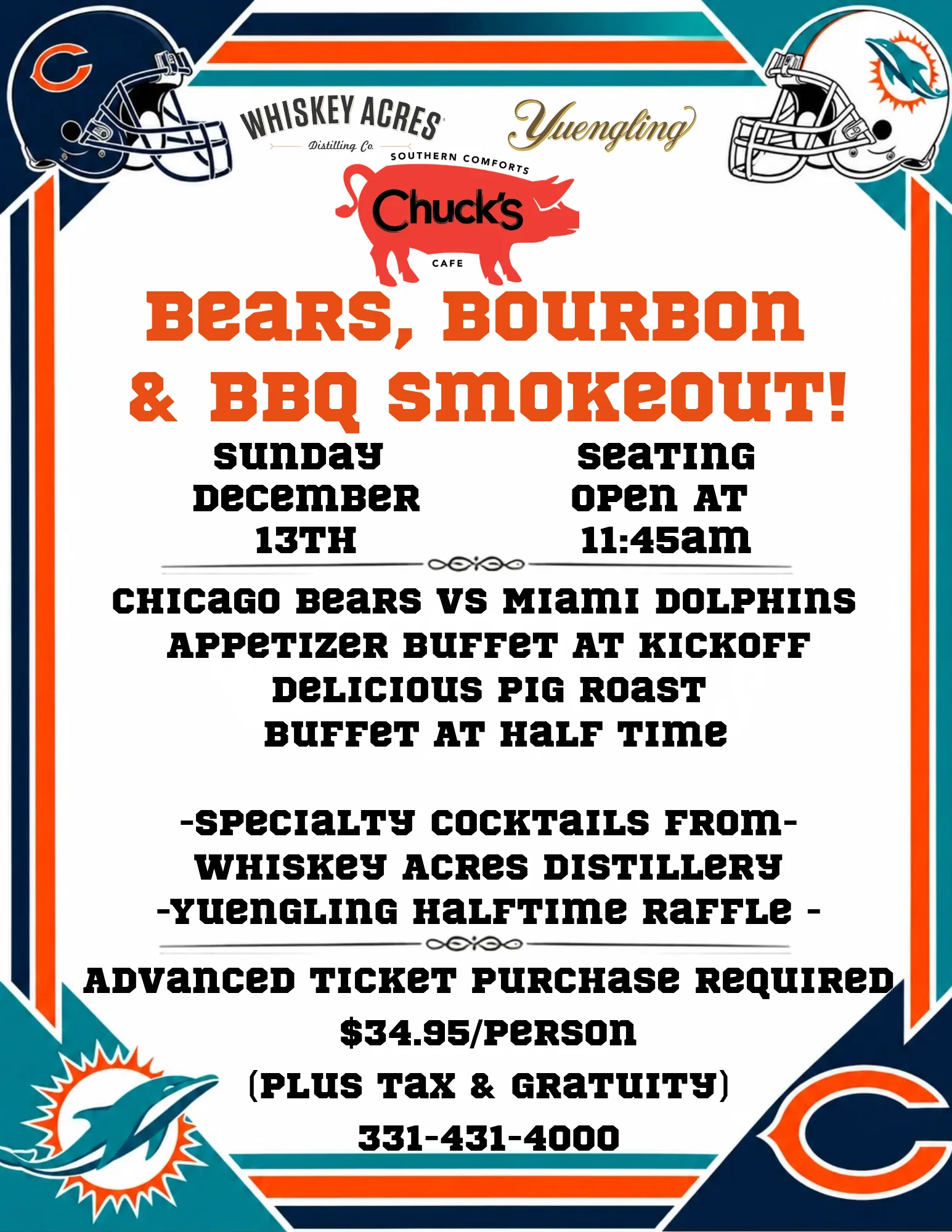 Typography event flyer for Bears-Bourbon BBQ smokeout at a restaurant