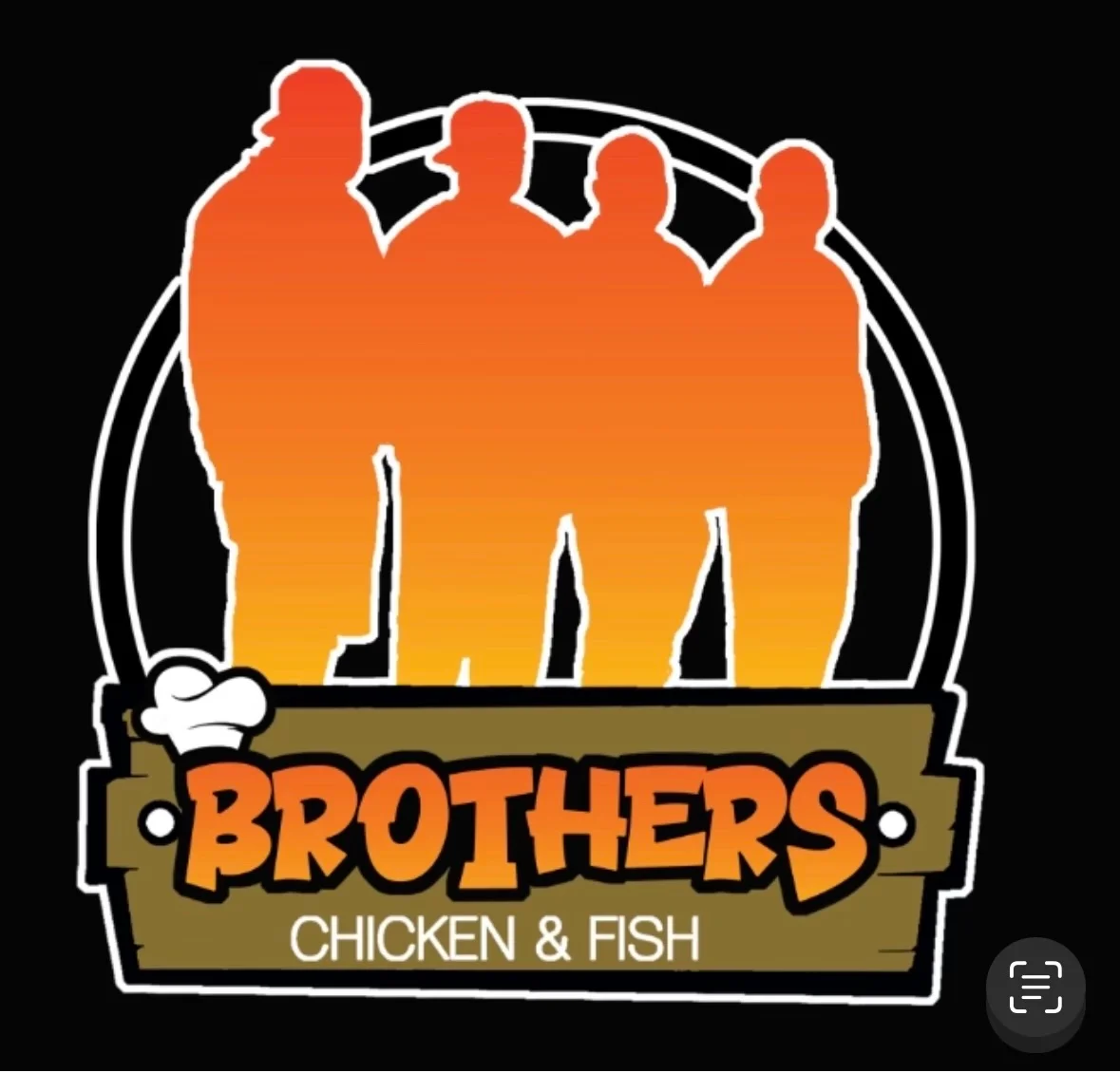 Logo of Brothers Chicken & Fish featuring silhouettes of four figures