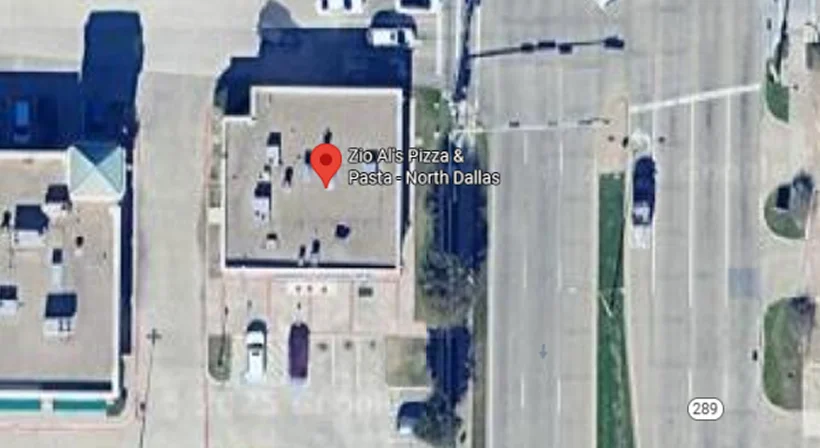 Aerial view of Zio Ali's Pizza & Pasta in North Dallas