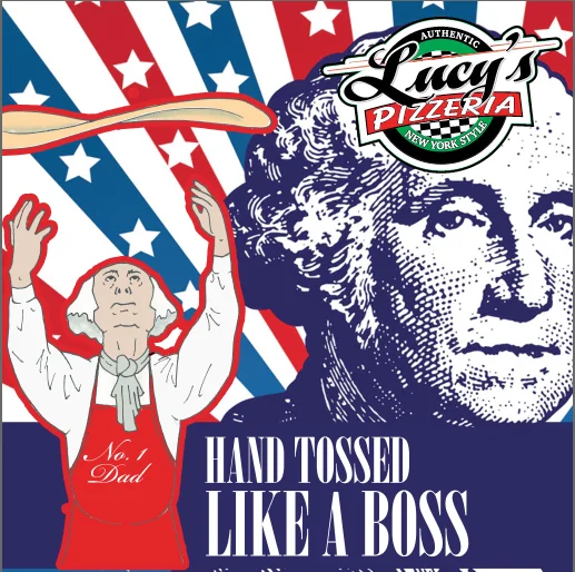 Lucy's pizza box with George Washington