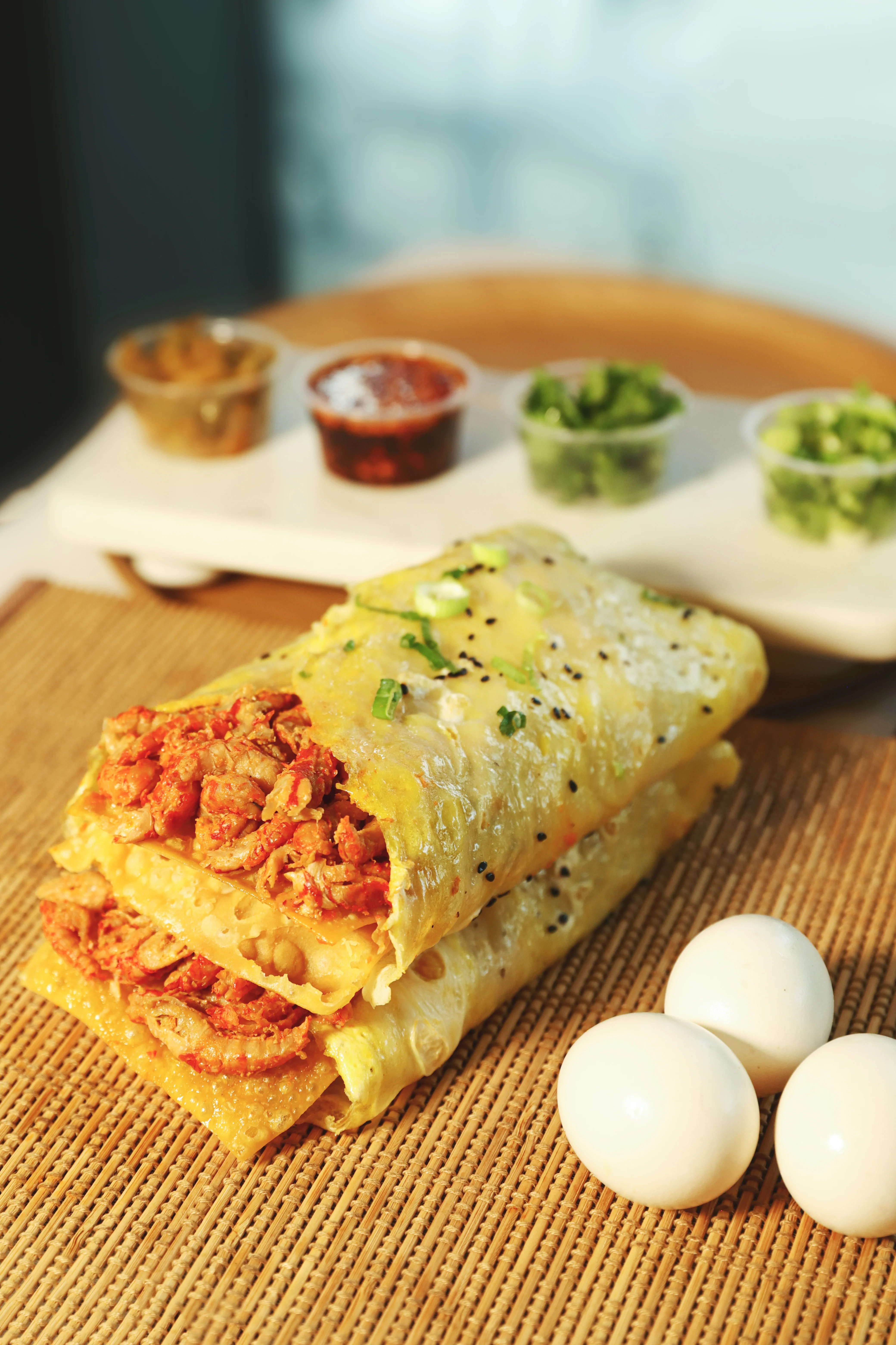 Delicious Indian kothu parotta with spicy chutneys