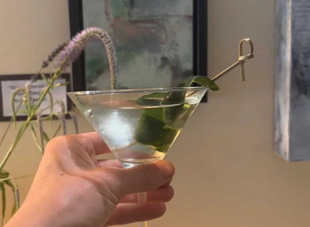 Refreshing cocktail with lime garnish in a stylish glass