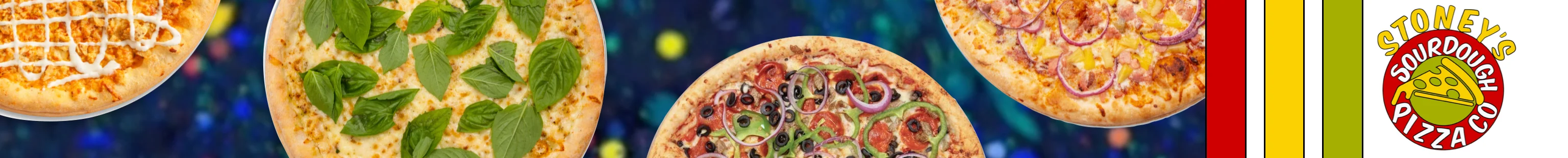 Variety of gourmet pizzas on display