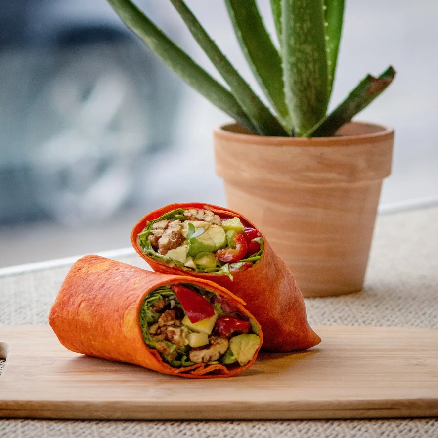 Colorful wrap sandwich from a health-focused café