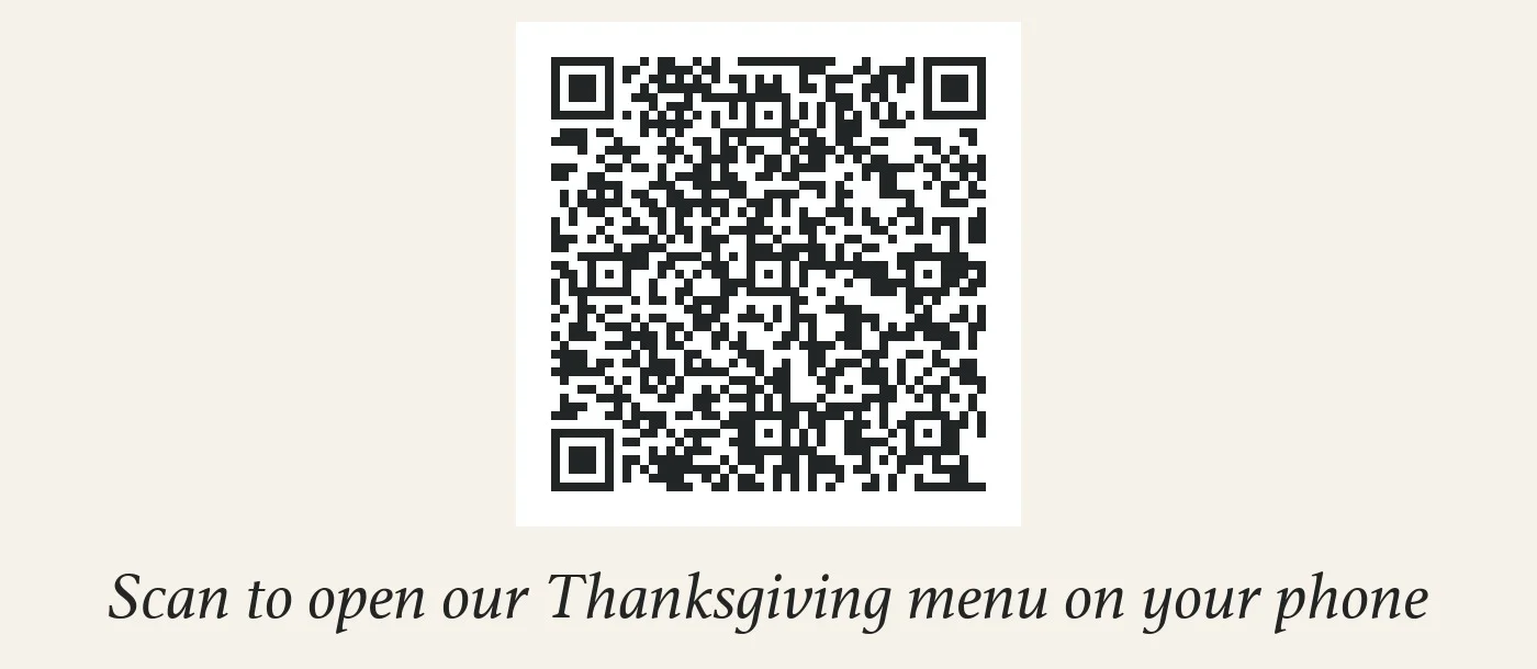 QR code that opens the Chama Mama Thanksgiving menu at chamamama.com/thanksgiving