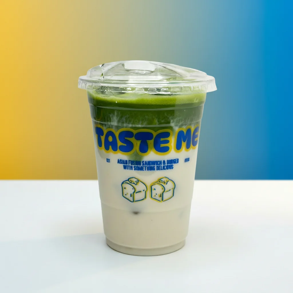 Refreshing matcha latte in a clear cup