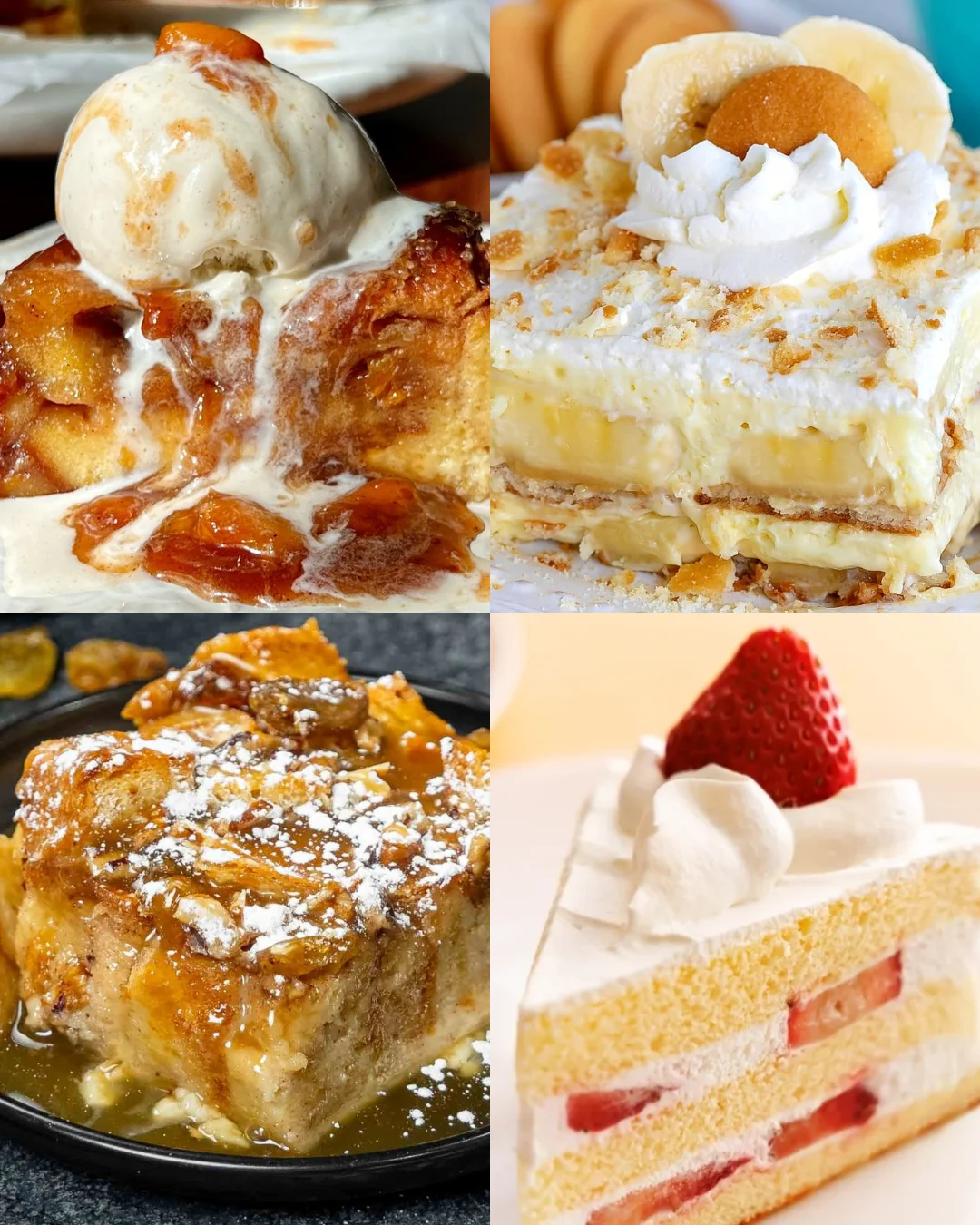 Decadent Southern bread pudding with vanilla ice cream