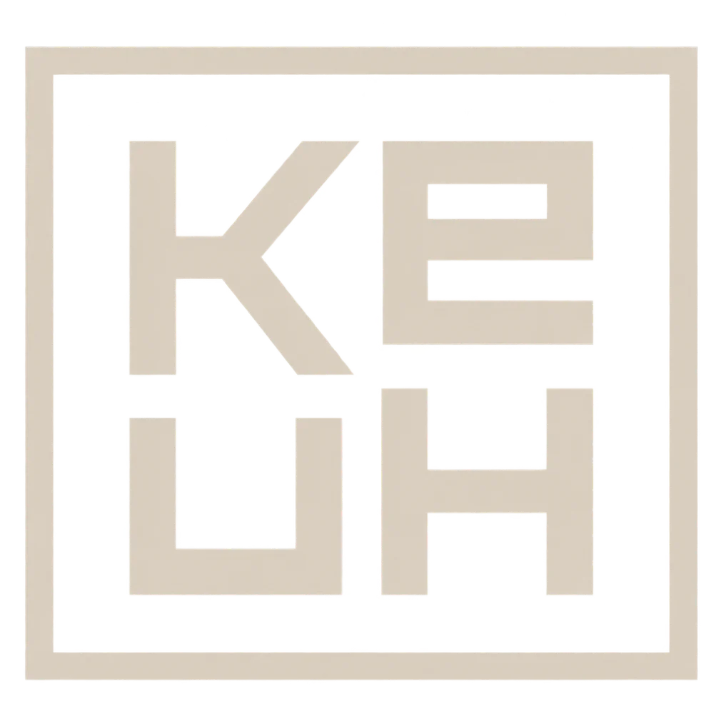 Stylish logo design featuring the word KEUH