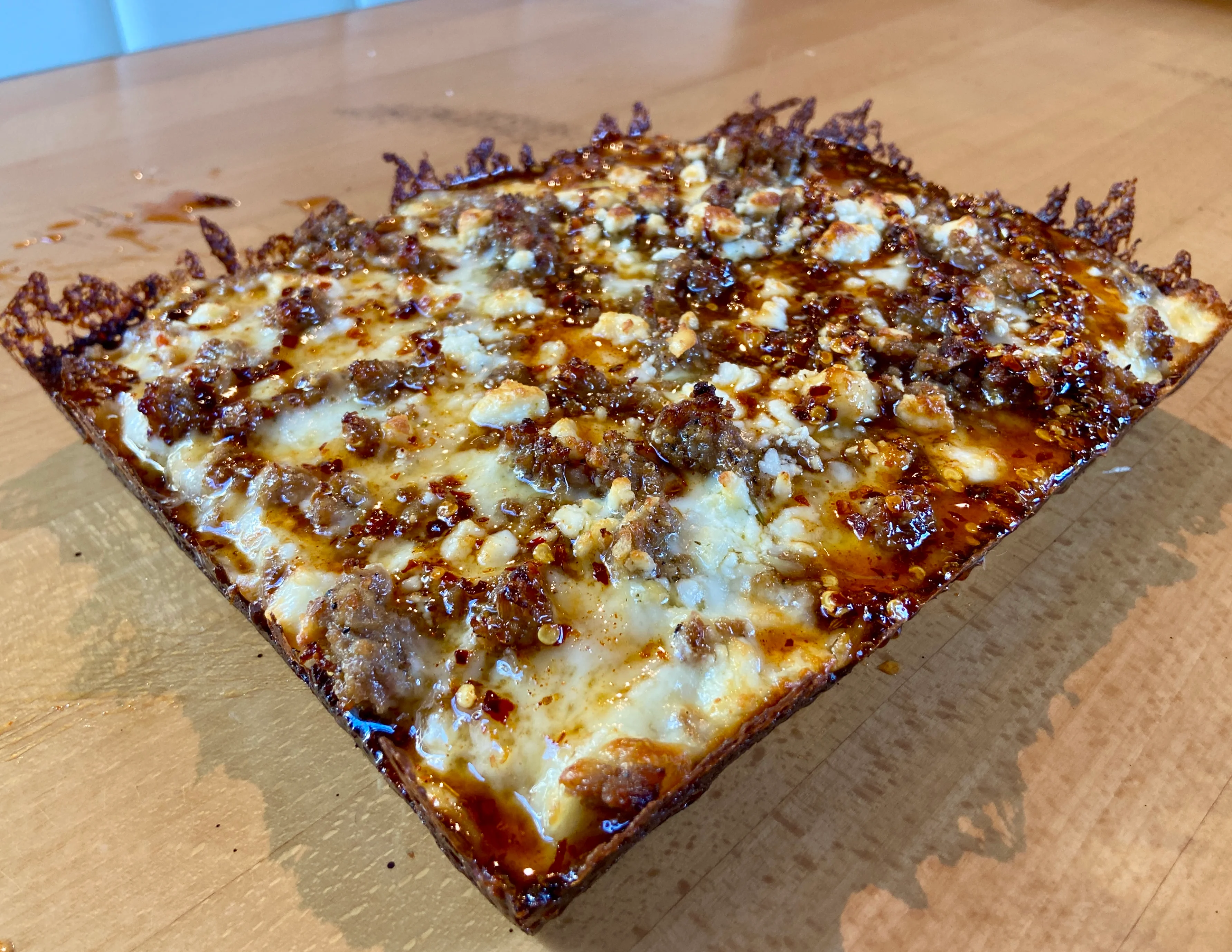 Hot Honey Sausage Detroit Style Square
