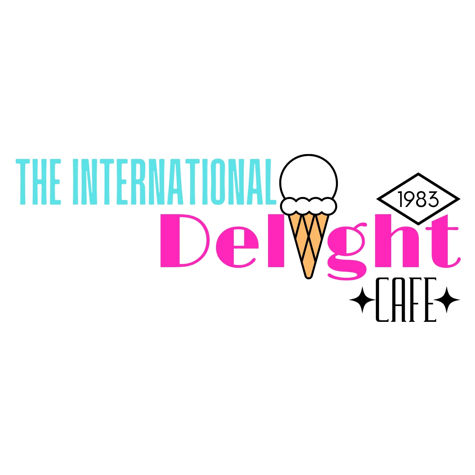 Logo of The International Delight Cafe featuring an ice cream cone