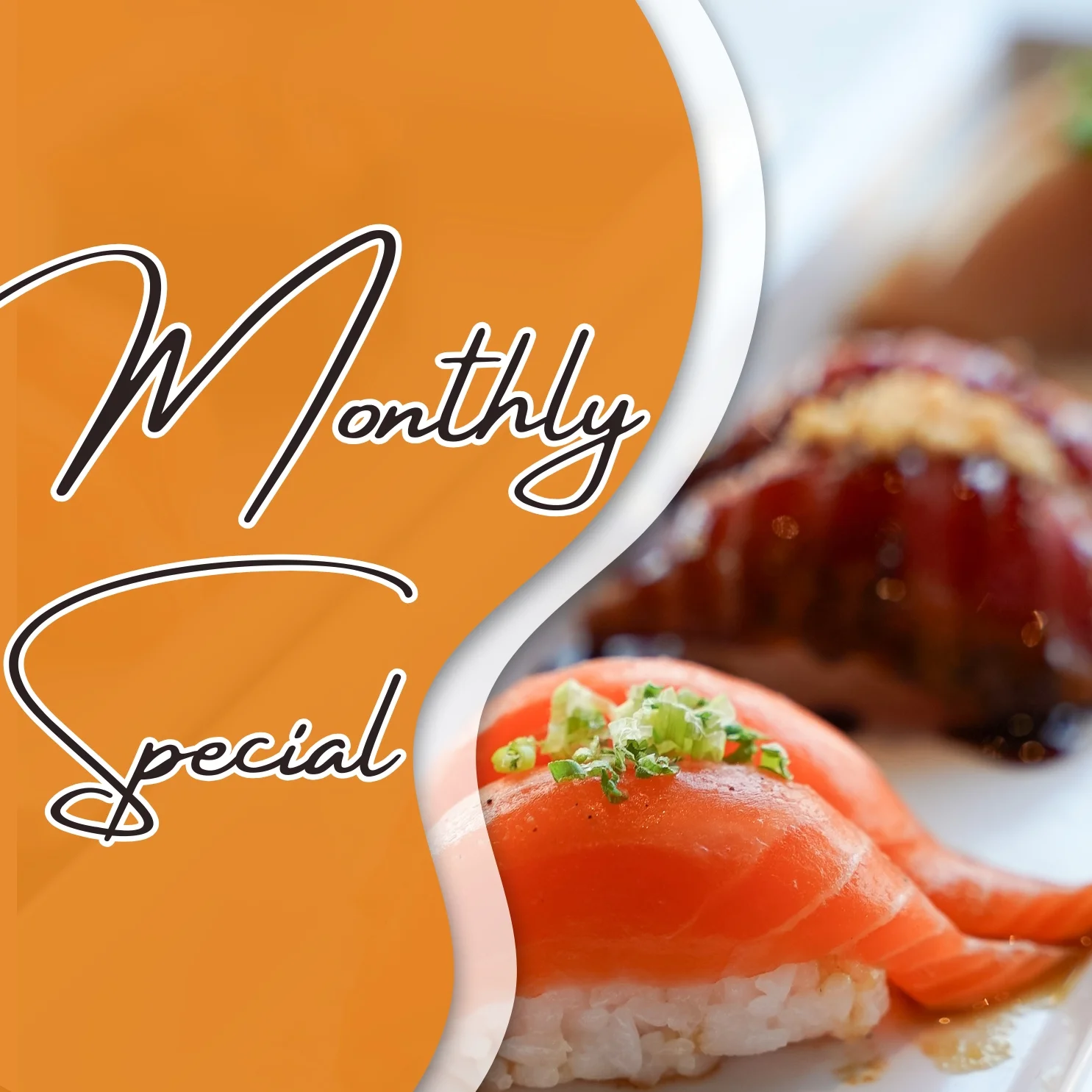 Japanese sushi platter featuring salmon nigiri