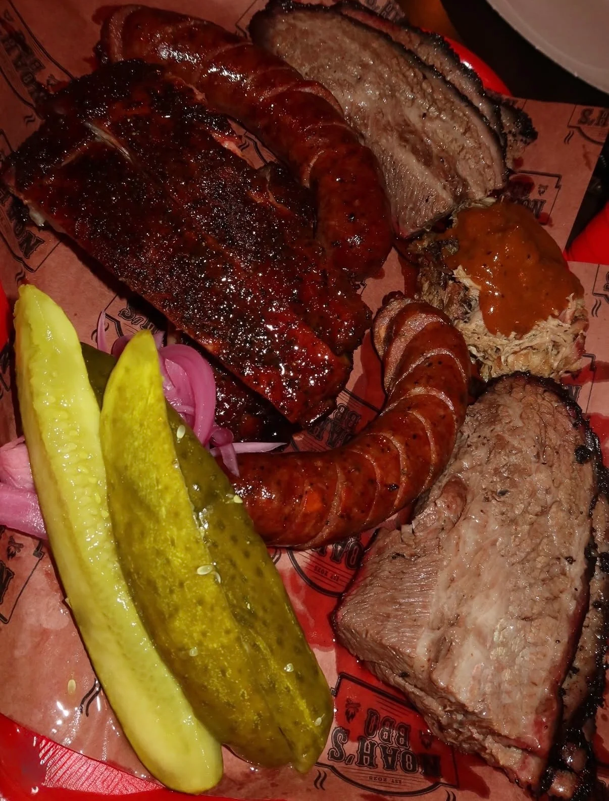 Assorted Texas barbecue platter with ribs and brisket