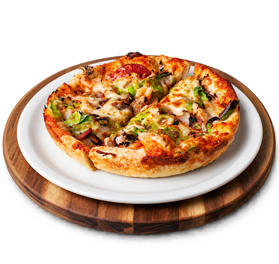 Delicious deep-dish pizza with melted cheese