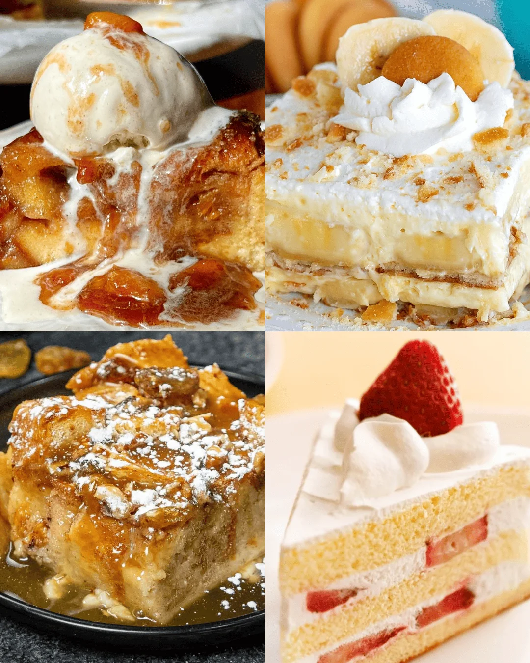 Delicious Southern desserts including banana pudding and bread pudding