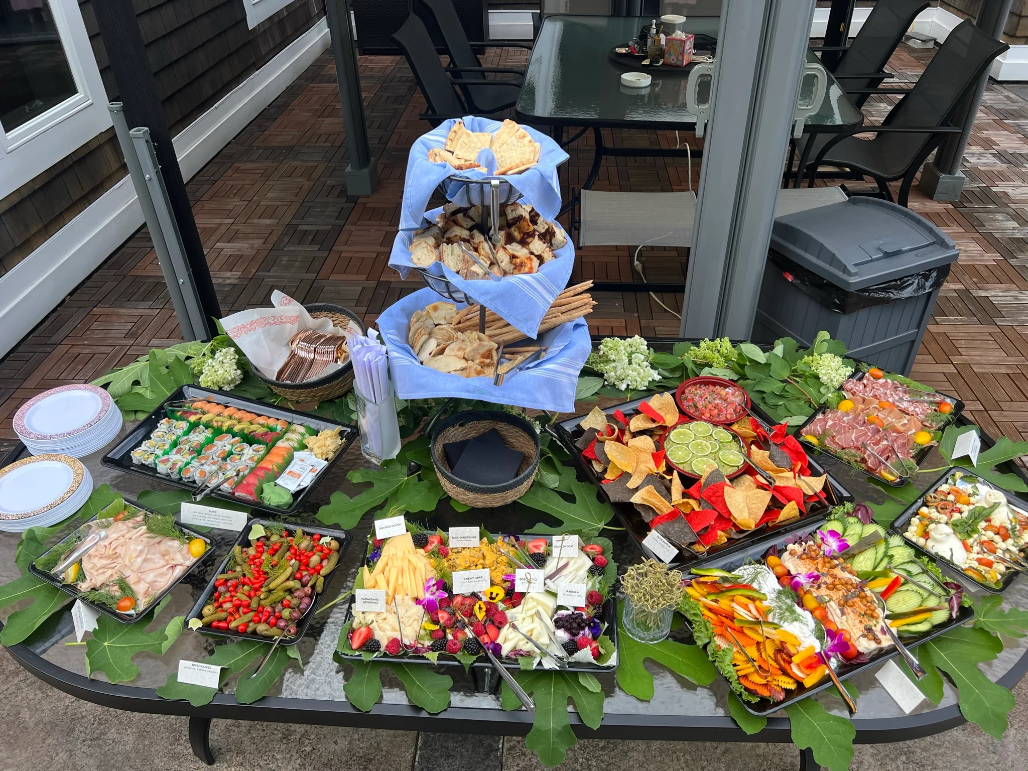Assorted Mediterranean mezze platter with dips and fresh vegetables