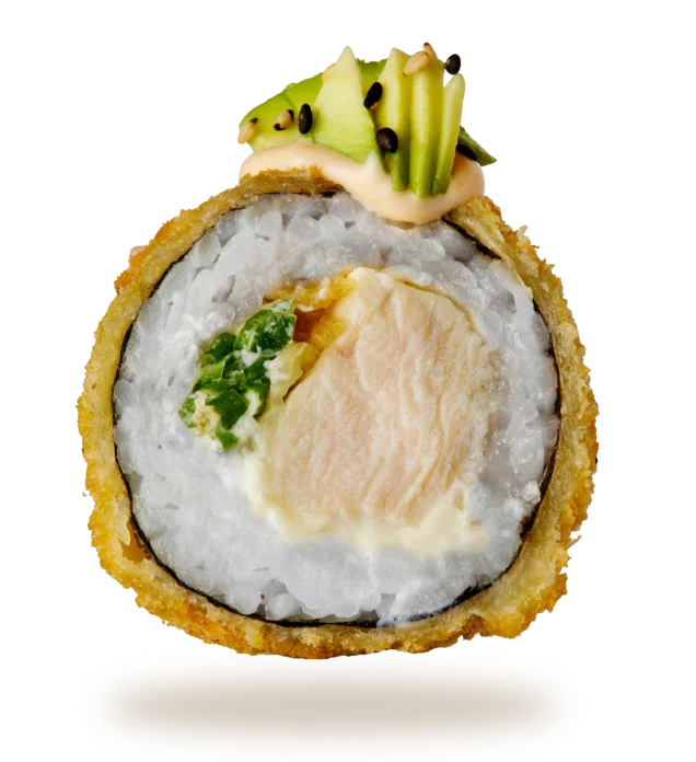 Crispy Japanese sushi roll with creamy filling and fresh toppings