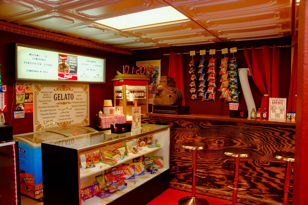 Colorful concession stand with gelato and snacks
