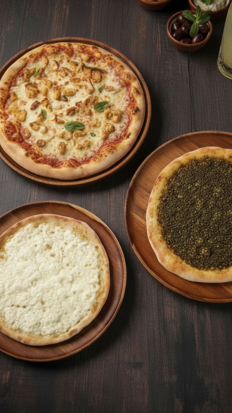 Assorted Middle Eastern flatbreads on wooden plates