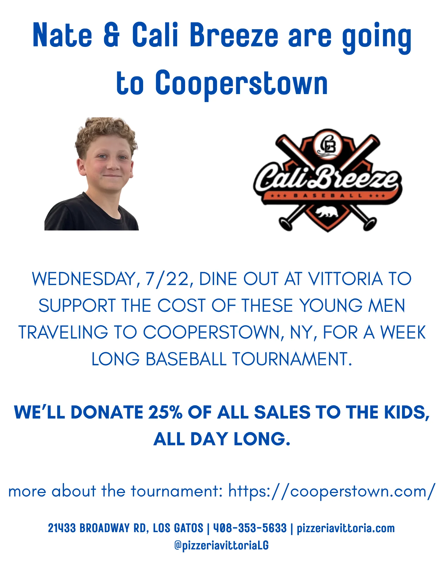 Fundraising event for youth baseball team at Vittoria restaurant