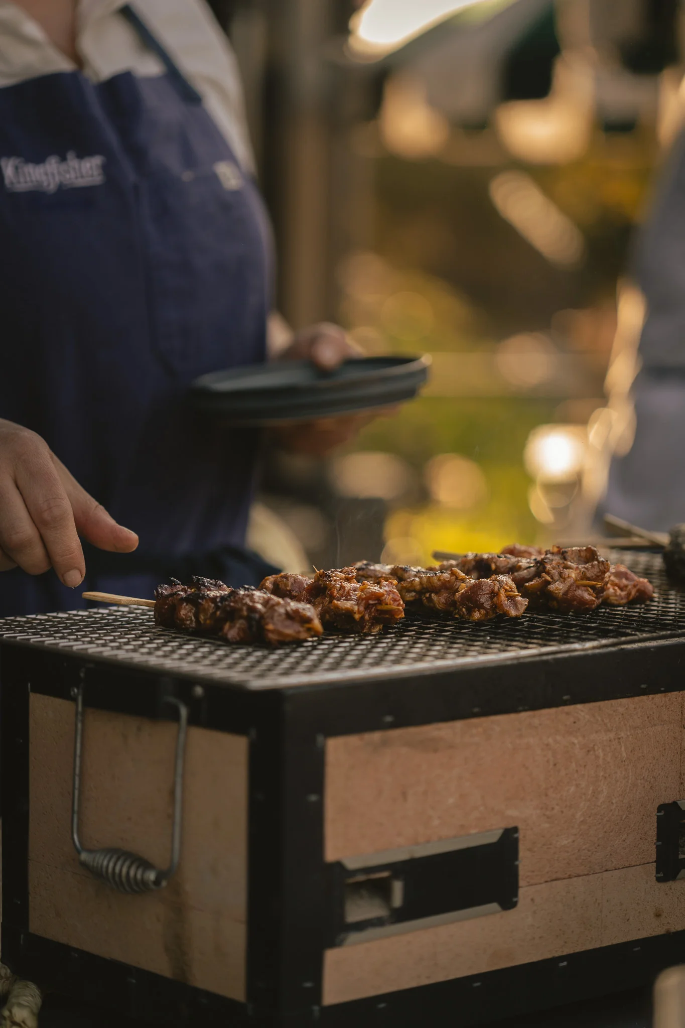 A vibrant Tiki-themed night with colorful decorations and food.