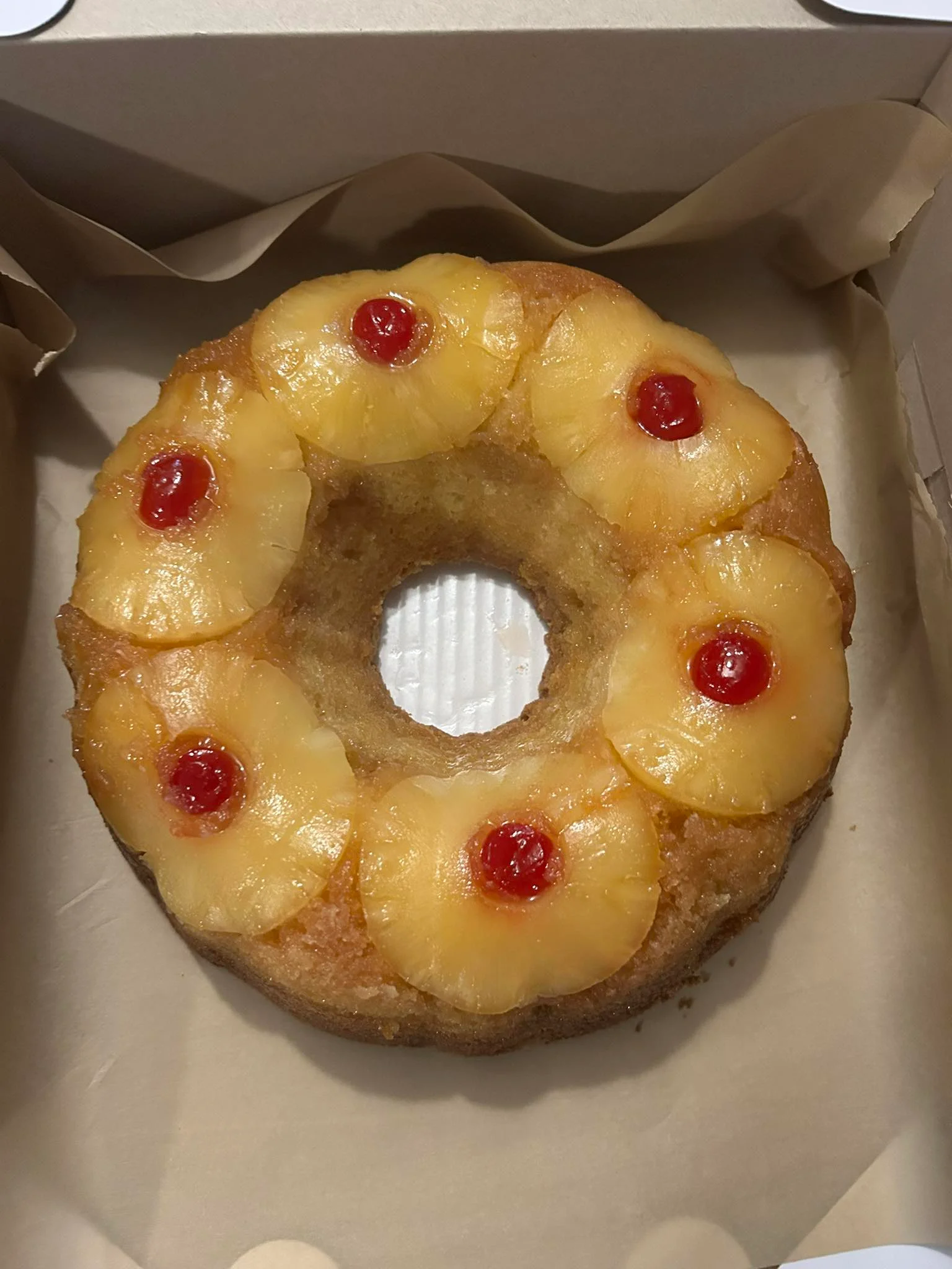 Classic pineapple upside-down cake with cherries