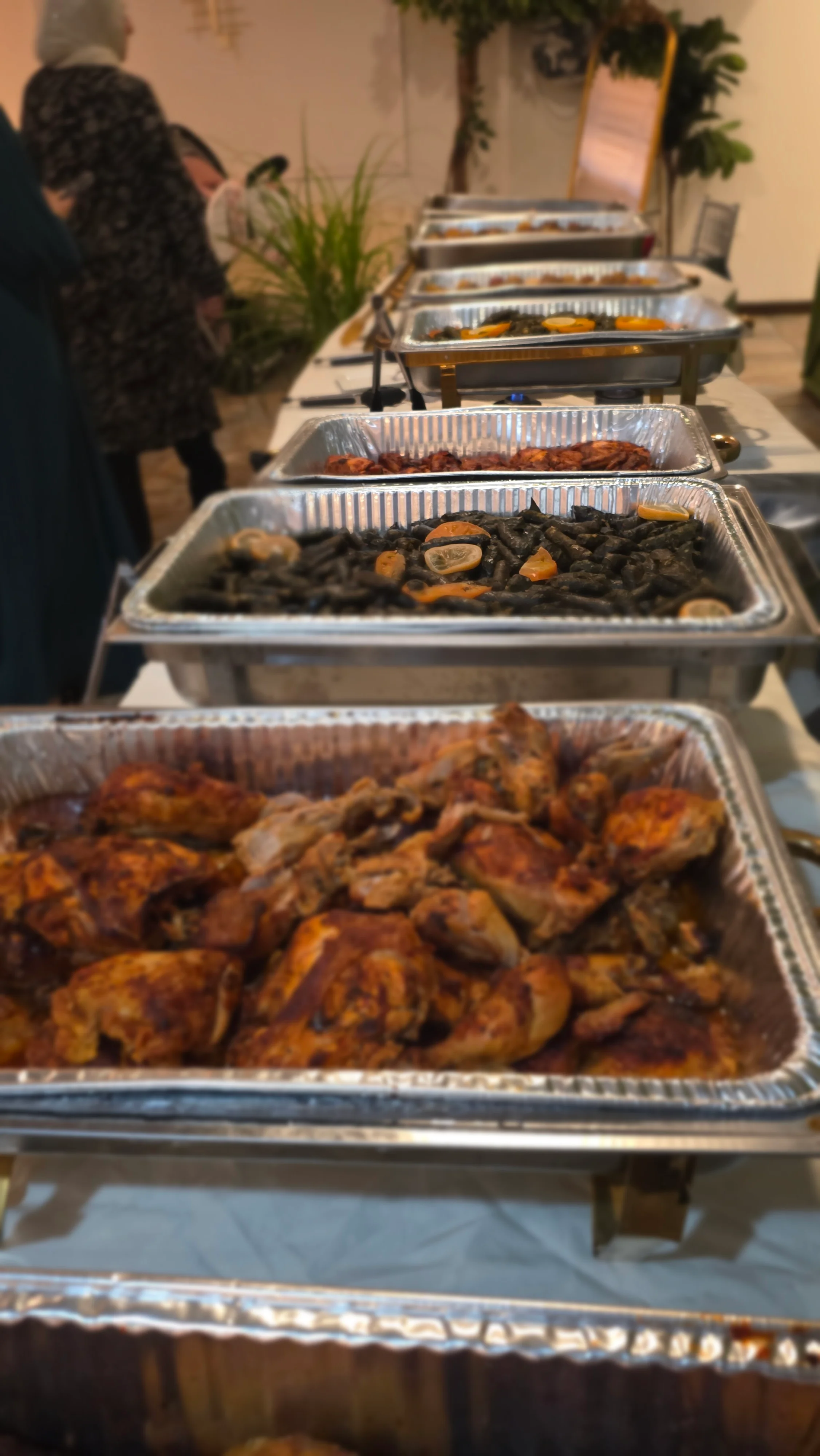 Assorted Middle Eastern dishes on a buffet table