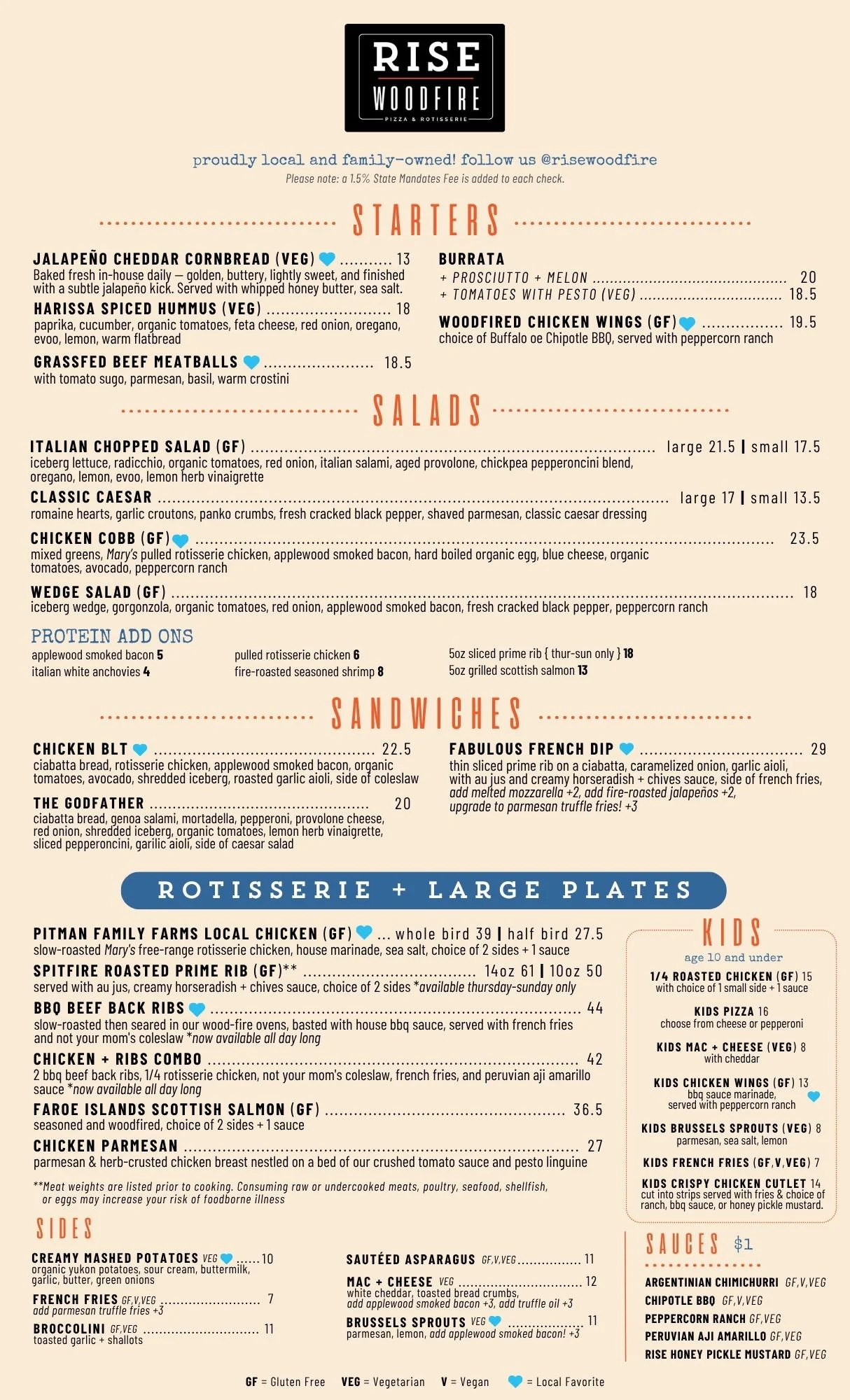 Rise Woodfire Food Menu