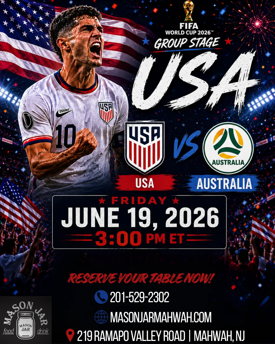 USA vs Paraguay match poster for FIFA World Cup 2026 on June 12