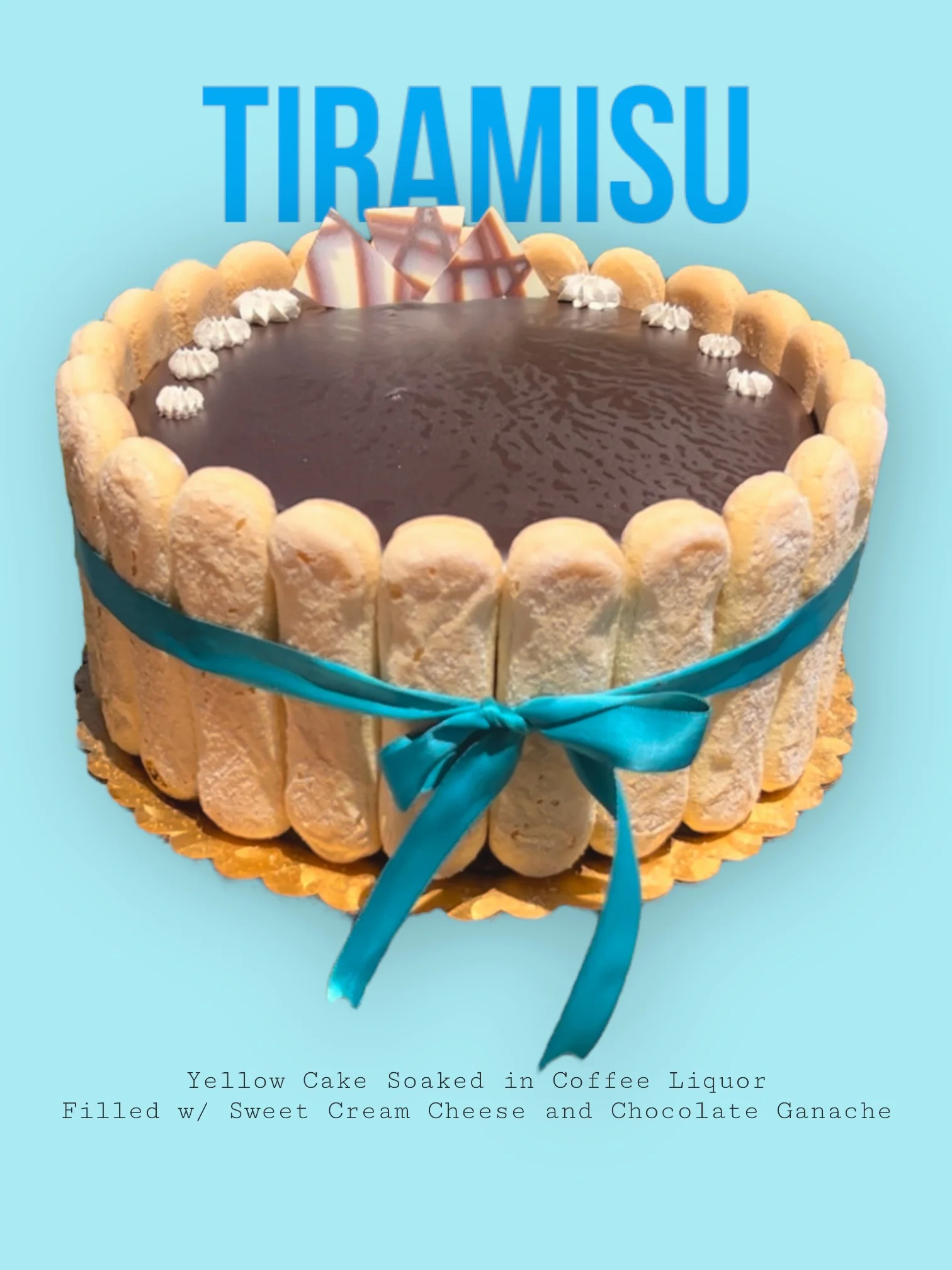 Elegant tiramisu cake with chocolate ganache and cream cheese filling