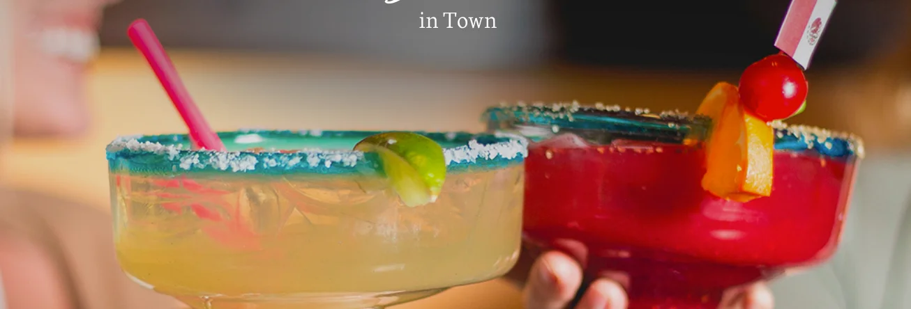 Colorful margaritas served in festive glasses