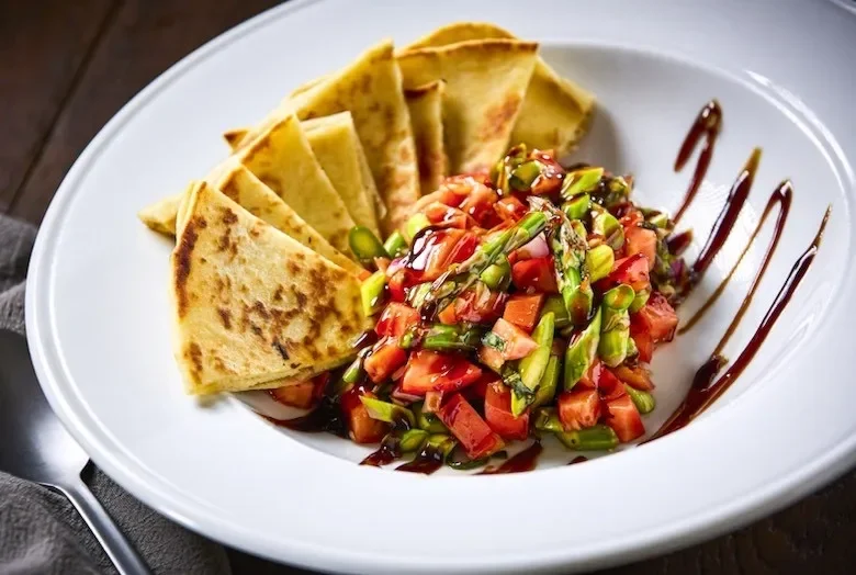 A plate of quesadilla and guacamole 