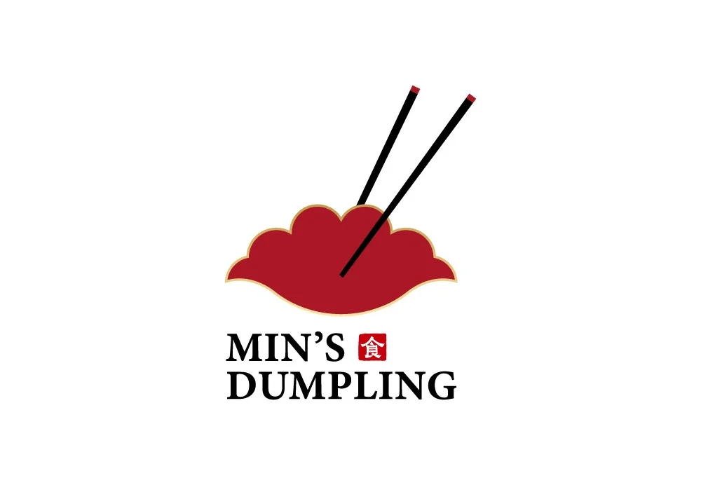 Logo of Min's Dumpling featuring chopsticks and a cloud design