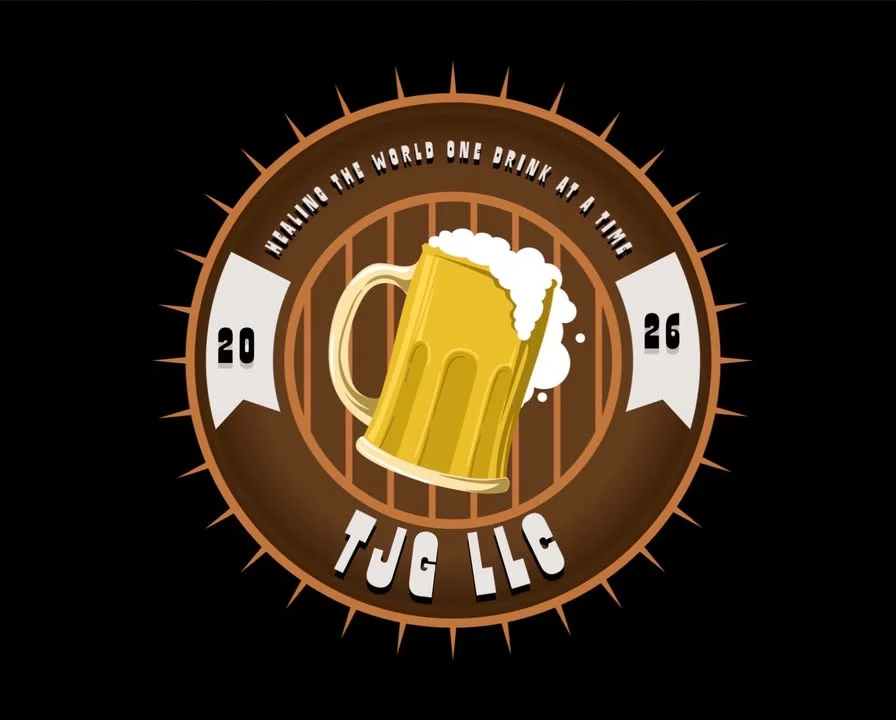 Logo of TJG LLC promoting drinks with a beer mug design