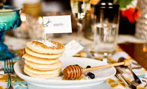 Fluffy buttermilk pancakes with honey drizzle