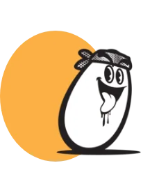 Playful cartoon egg character with a bandana