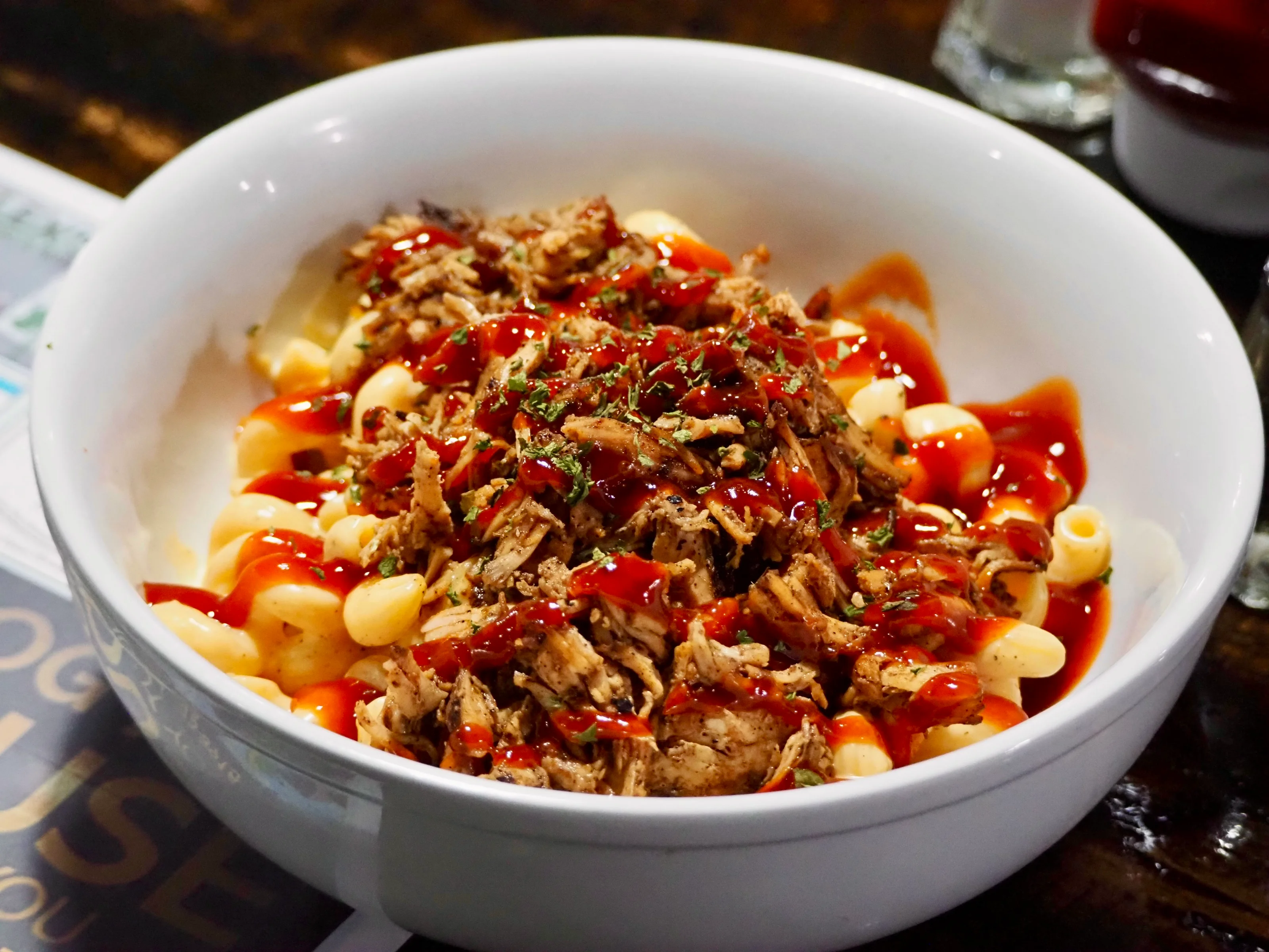 BBQ pulled pork mac and cheese bowl