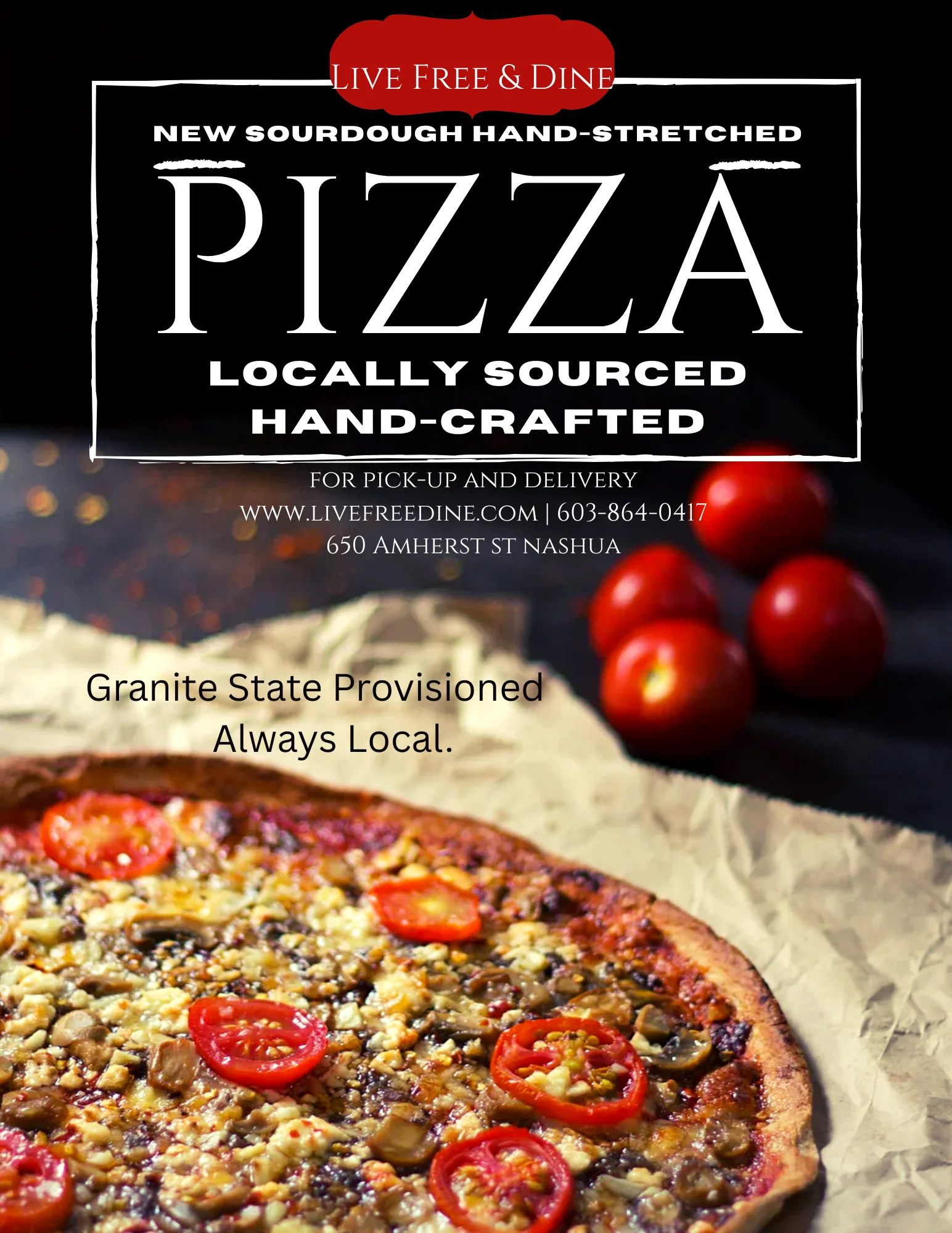 Hand-crafted sourdough pizza with fresh toppings