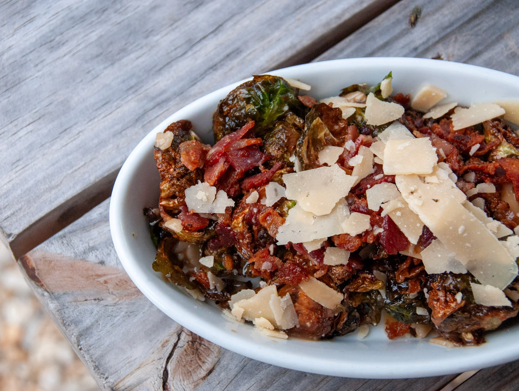 Crispy Brussels sprouts with bacon and Parmesan