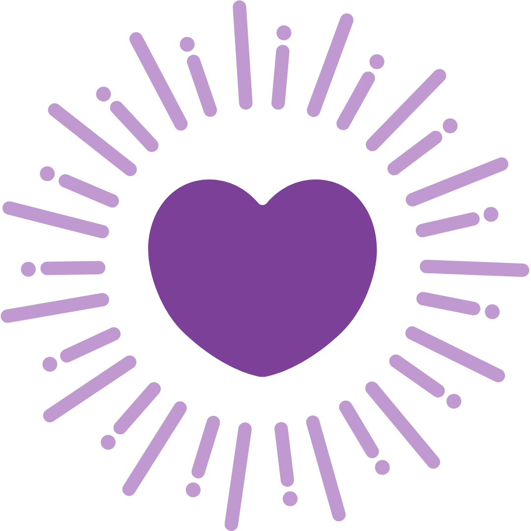 Purple heart icon with radiating lines