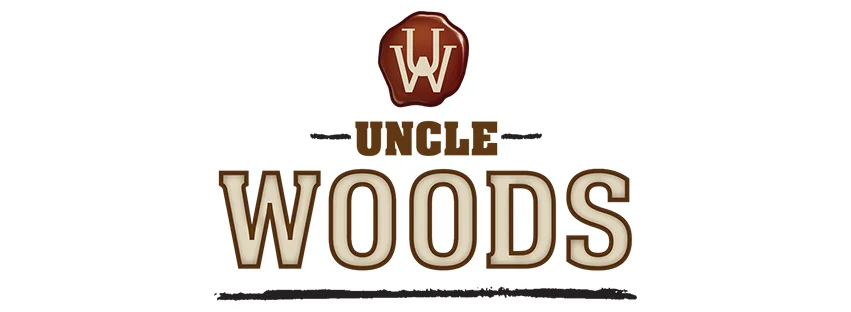 Logo design for Uncle Woods restaurant featuring rustic typography