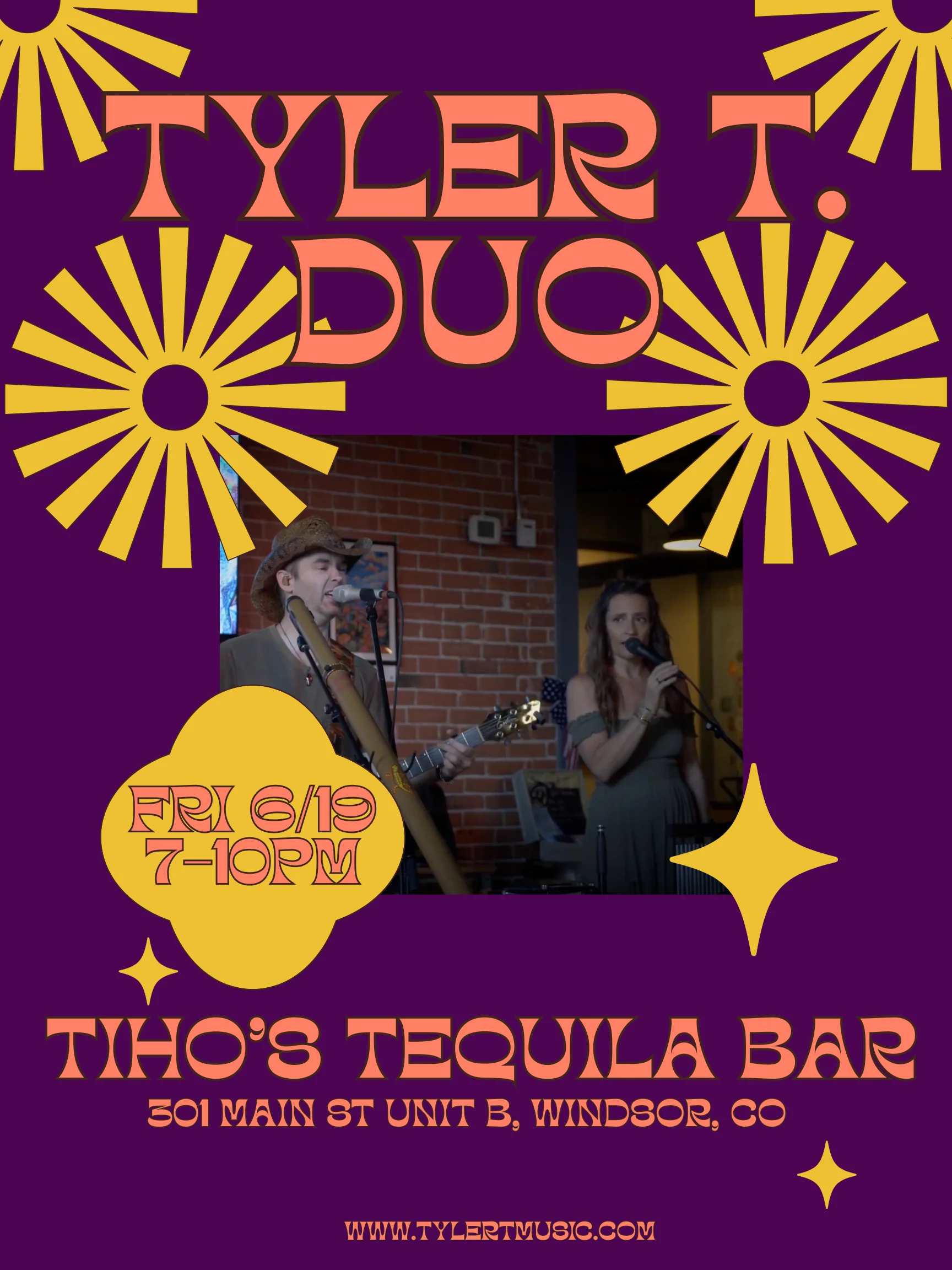 Live music event at Tiho's Tequila Bar featuring Rin Tarsy and Stacy Hanson.