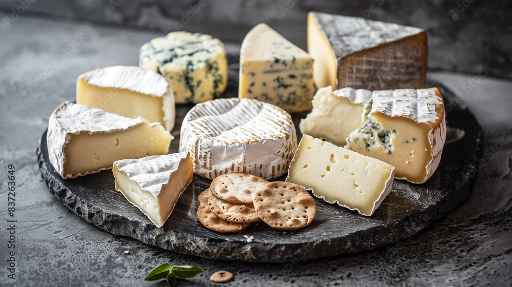 Artisan cheese platter with assorted cheeses and crackers