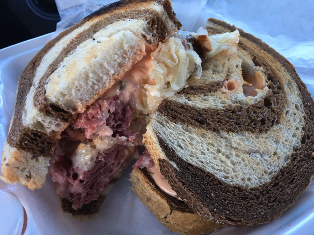 Classic Reuben sandwich with corned beef and sauerkraut