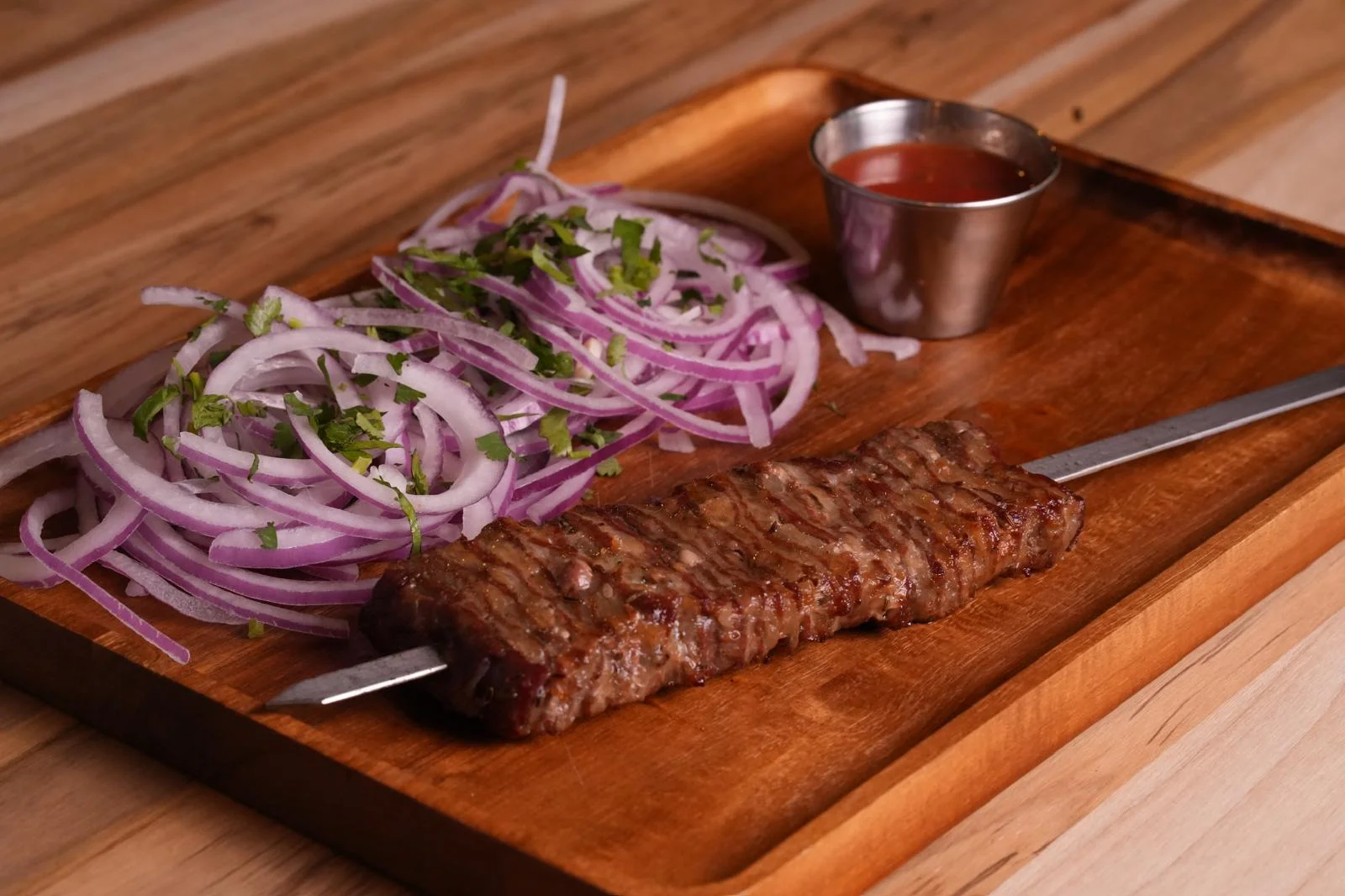 Grilled Beef Napoleon Shashlik skewers - Traditional Uzbek cuisine at Samarkand Nights Brooklyn