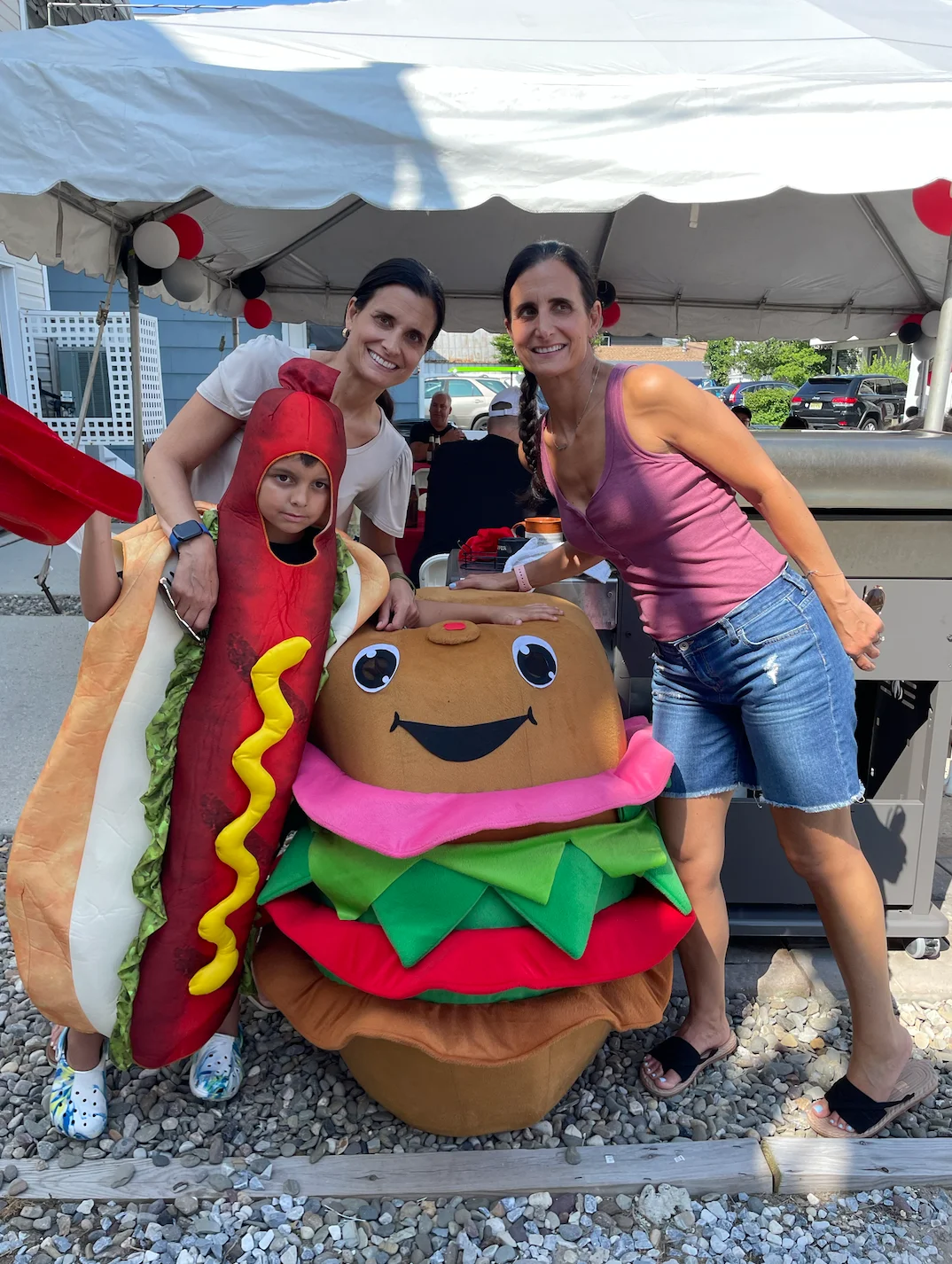 Fun food-themed event with hot dog and burger mascots