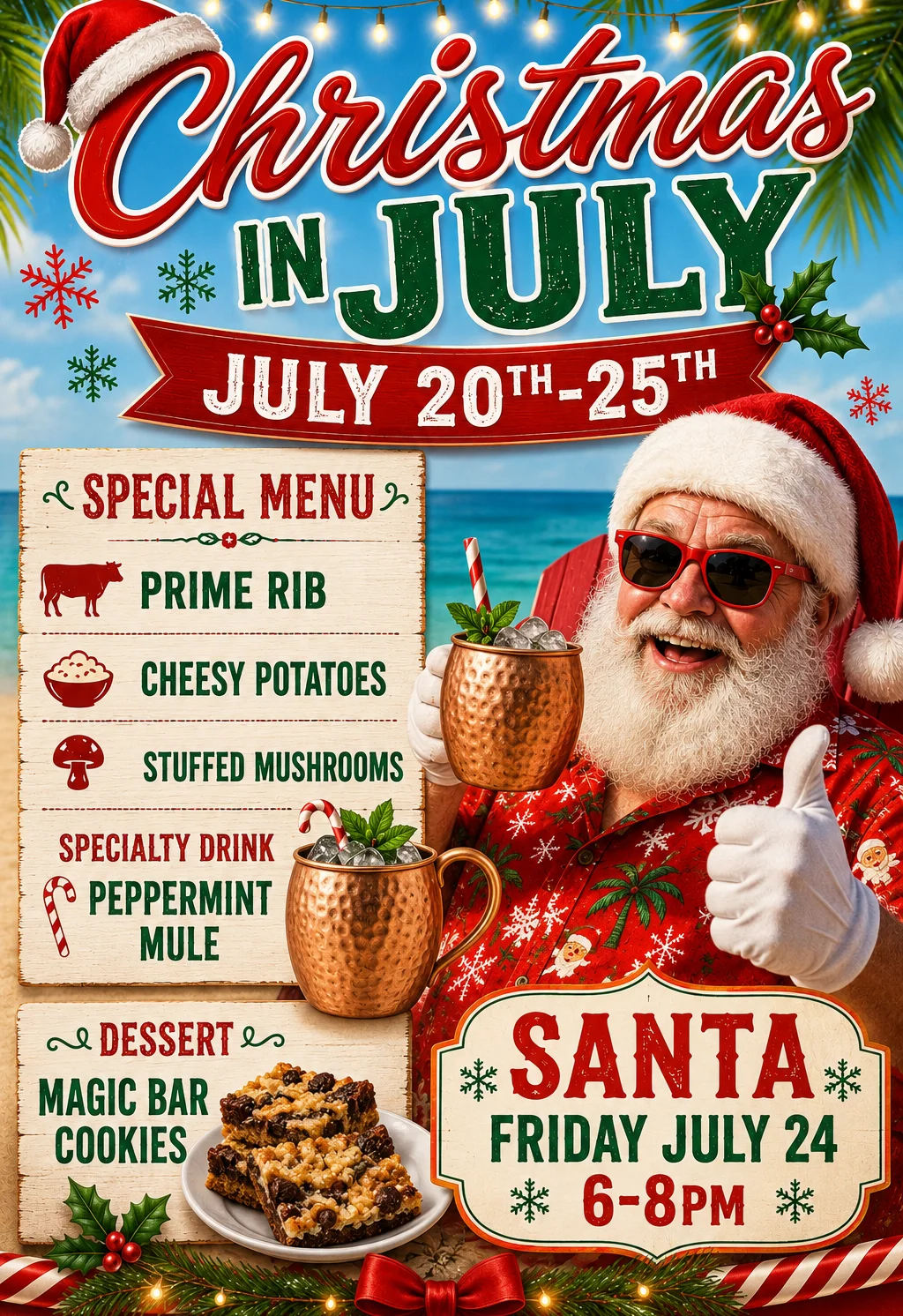 Celebratory menu for Riardos' 8th anniversary with daily food specials