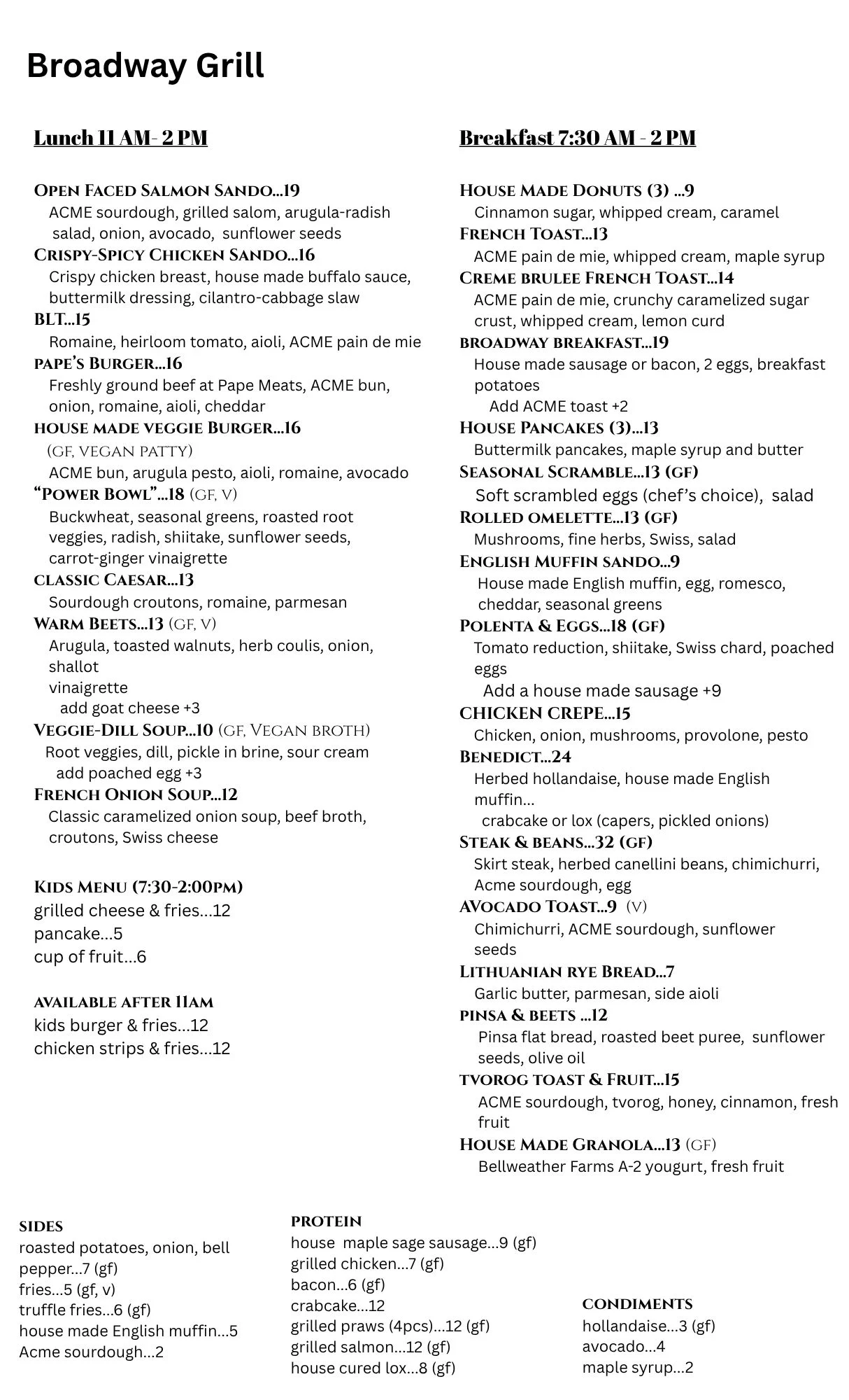 Breakfast menu featuring various dishes at a cozy restaurant